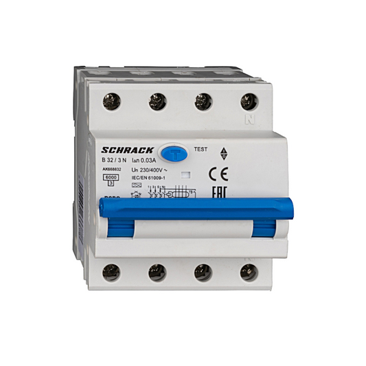 Schrack LS-FI-Schalter AMPARO, 6kA, Kennlinie B, 32A, 30mA, 3+N, Typ A (AK668832--)