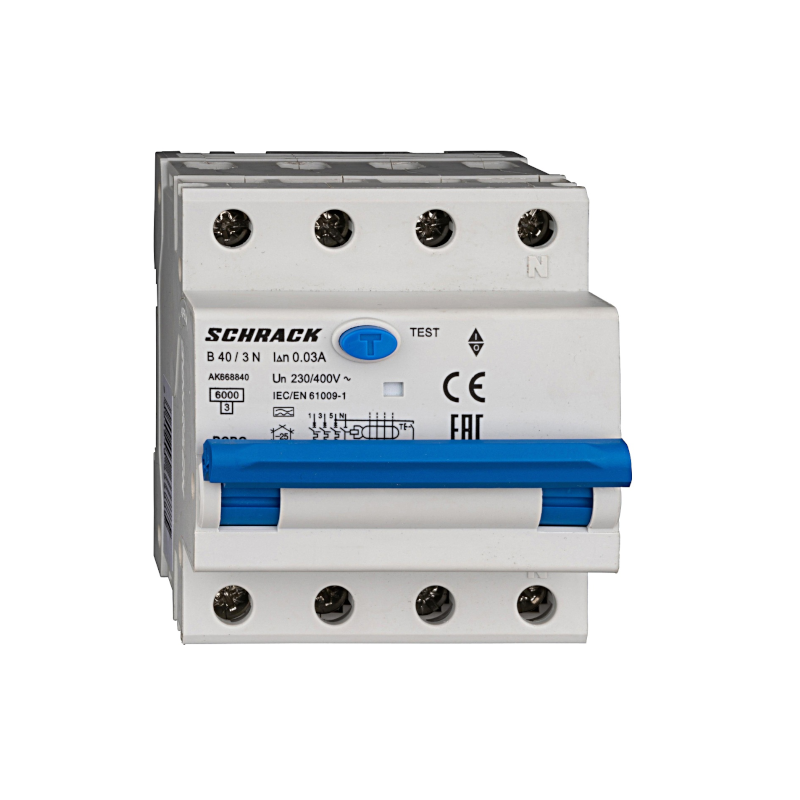 Schrack LS-FI-Schalter AMPARO, 6kA, Kennlinie B, 40A, 30mA, 3+N, Typ A (AK668840--)