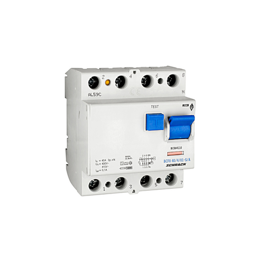 Schrack FI-Schutzschalter, 40A, 4-polig, 100mA, Bauart S, Typ A (Puls) BC064110—