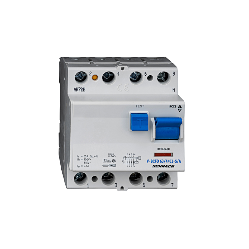 Schrack FI-Schutzschalter, 63A, 4-polig, 100mA, vsf., Bauart S, Typ A BC066610—
