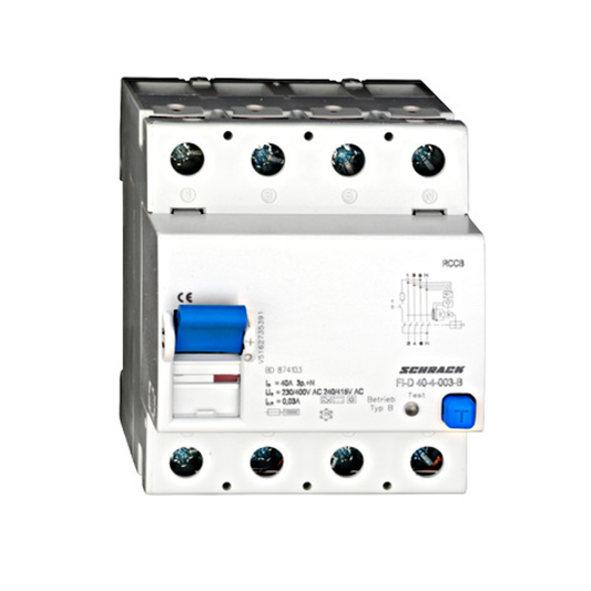 Schrack Allstromsensitiver FI-Schalter 40A, 4-polig, 30mA, Typ B(fq), G BD874103—