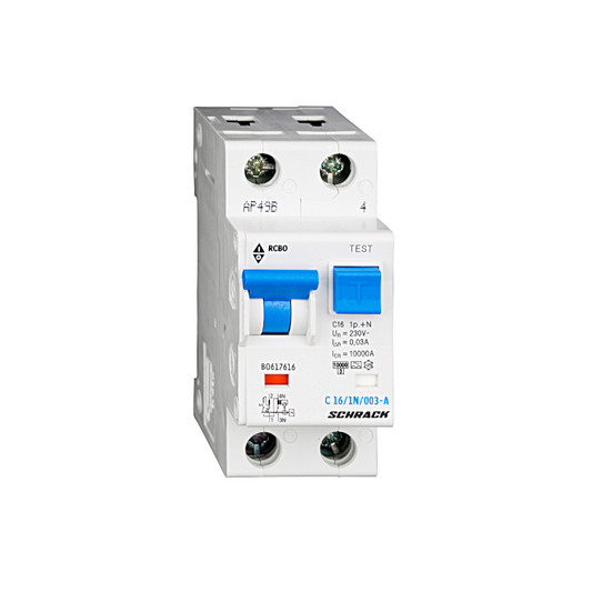Schrack LS-FI-Schalter, Kennlinie C, 16A, 30mA, 1+N, Typ A (BO617616--)