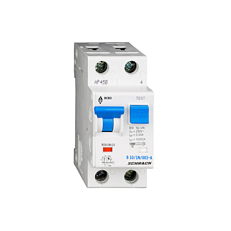 Schrack LS-FI-Schalter, Kennlinie B, 10A, 30mA, 1+N, Typ A (BO618610--)