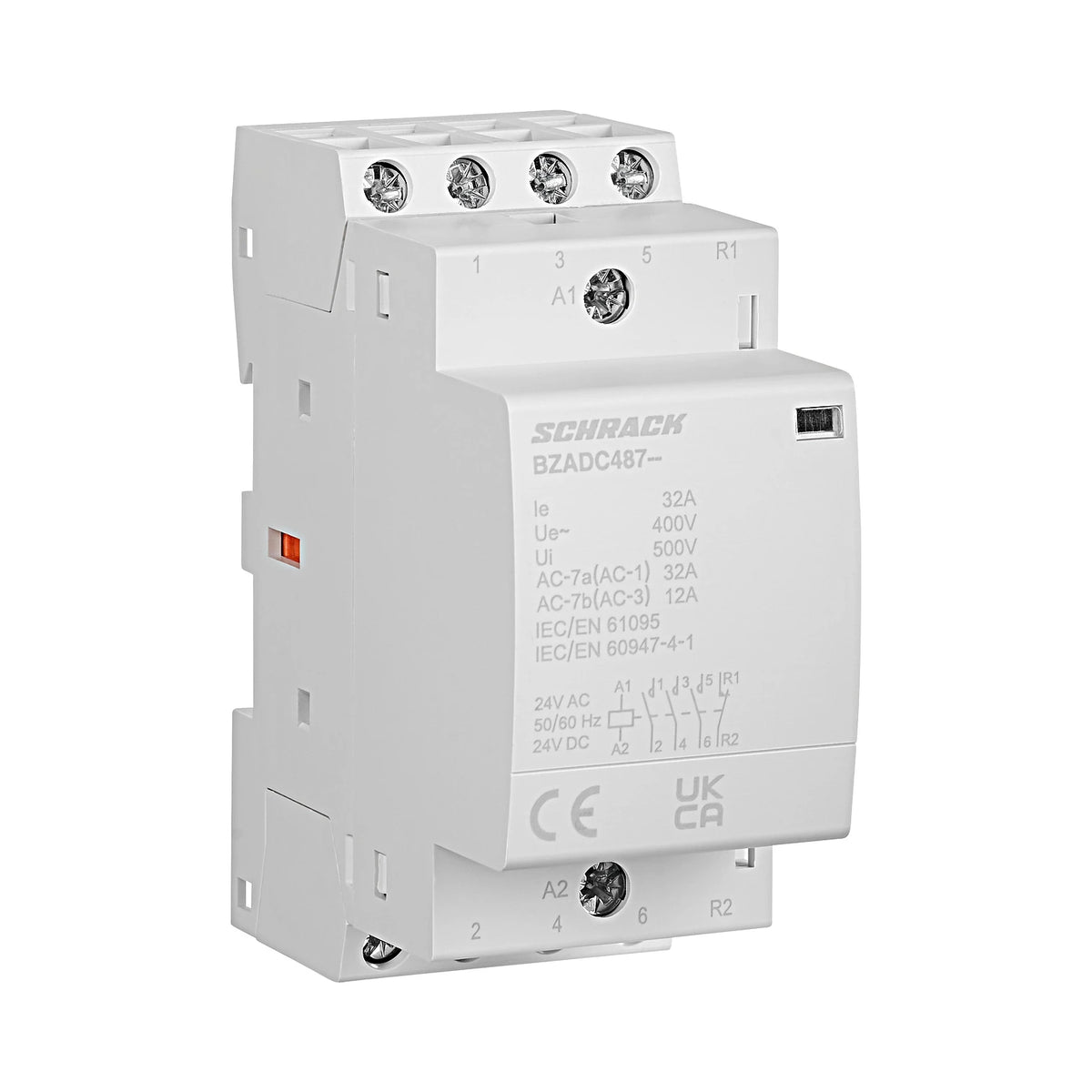 Schrack Installationsschütz, 32A, 3S+1Ö, 24V AC/DC, 2TE (BZADC487--)