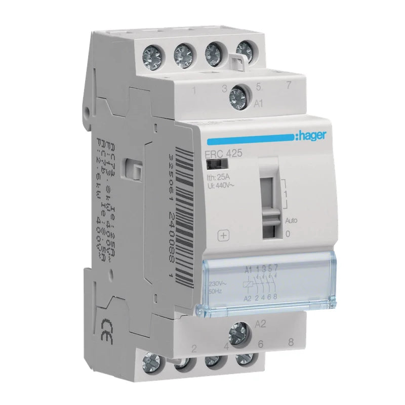 Hager Installationsschütz für Reiheneinbau 25A 4S 230V, Handschaltung - ERC425