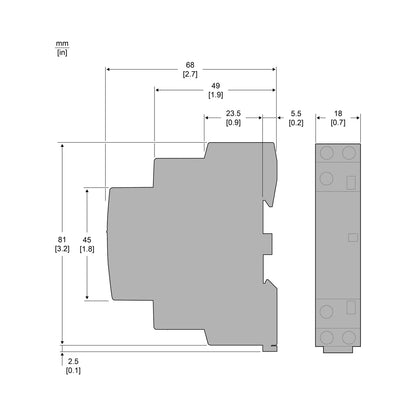 Schneider Standardschütz Typ GC, 2S, 25A, Spule 220-240V AC - GC2520M5 – Maßzeichnung