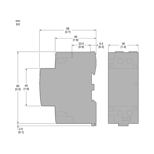 Schneider Standardschütz Typ GC, 2S, 40A, Spule 220-240V AC - GC4020M5 – Maßzeichnung