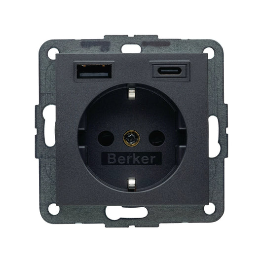 Berker S.1/B.x Schuko Steckdose, 1x USB A, 1x USB C, 20W PD, erh. Berührungsschutz, anthrazit matt - 48141606