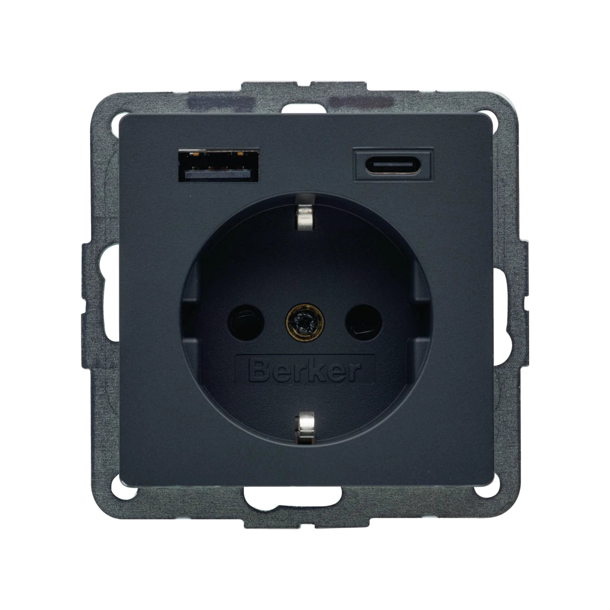 Berker Q.1/Q.3/Q.7 Schuko Steckdose, 1x USB A, 1x USB C, 20W PD, erh. Berührungsschutz, anthrazit samt - 48146086