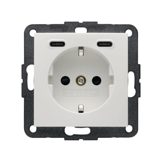 Berker S.1/B.x Schuko Steckdose, 2x USB C, 20W PD, polarweiß glänzend - 48158989