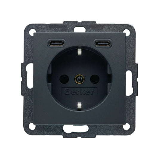 Berker S.1/B.x Schuko Steckdose, 2x USB C, 20W PD, anthrazit matt - 48151606