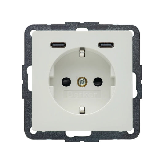 Berker Q.1/Q.3/Q.7 Schuko Steckdose, 2x USB C, 20W PD, polarweiß samt - 48156089