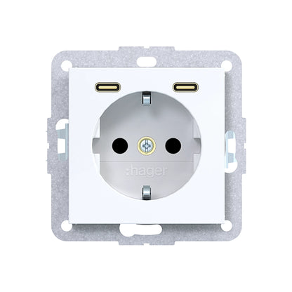 Hager Steckdose SCHUKO mit USB Typ C 2fach PD 20W A.x/C.x lichtweiß glänzend - WAS4055WG