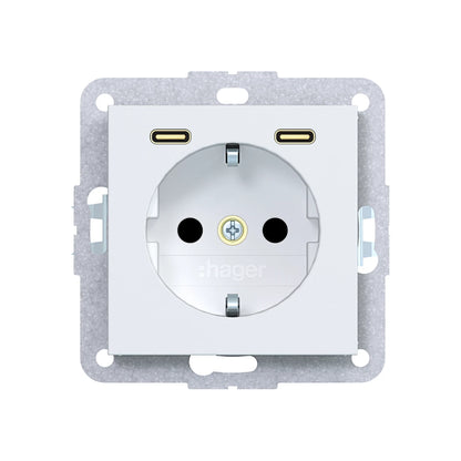 Hager Steckdose SCHUKO mit USB Typ C 2fach PD 20W A.x/C.x lichtweiß matt - WAS4055WM