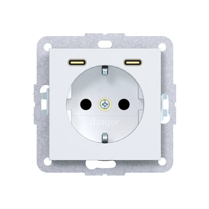 Hager Steckdose SCHUKO mit USB Typ C 2fach PD 20W A.x/C.x lichtweiß matt - WAS4055WM