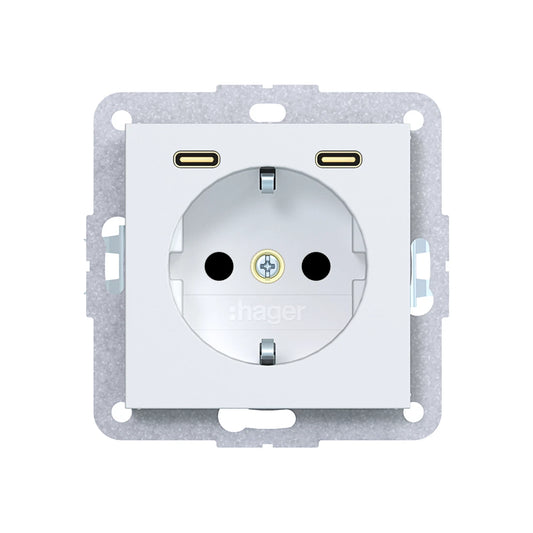Hager Steckdose SCHUKO mit USB Typ C 2fach PD 20W A.x/C.x lichtweiß matt - WAS4055WM