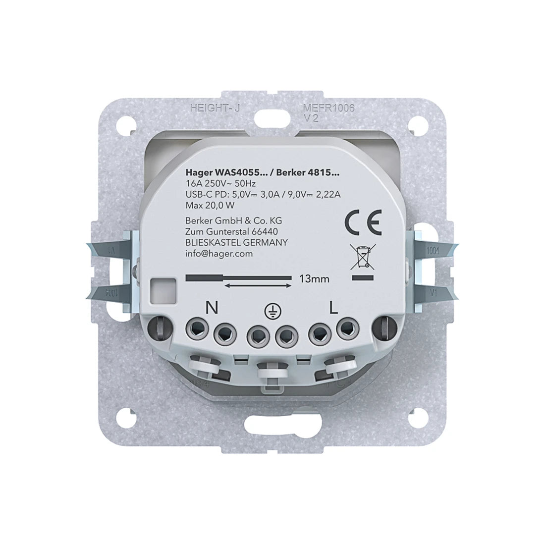Hager Steckdose SCHUKO mit USB Typ C 2fach PD 20W A.x/C.x lichtweiß matt - WAS4055WM