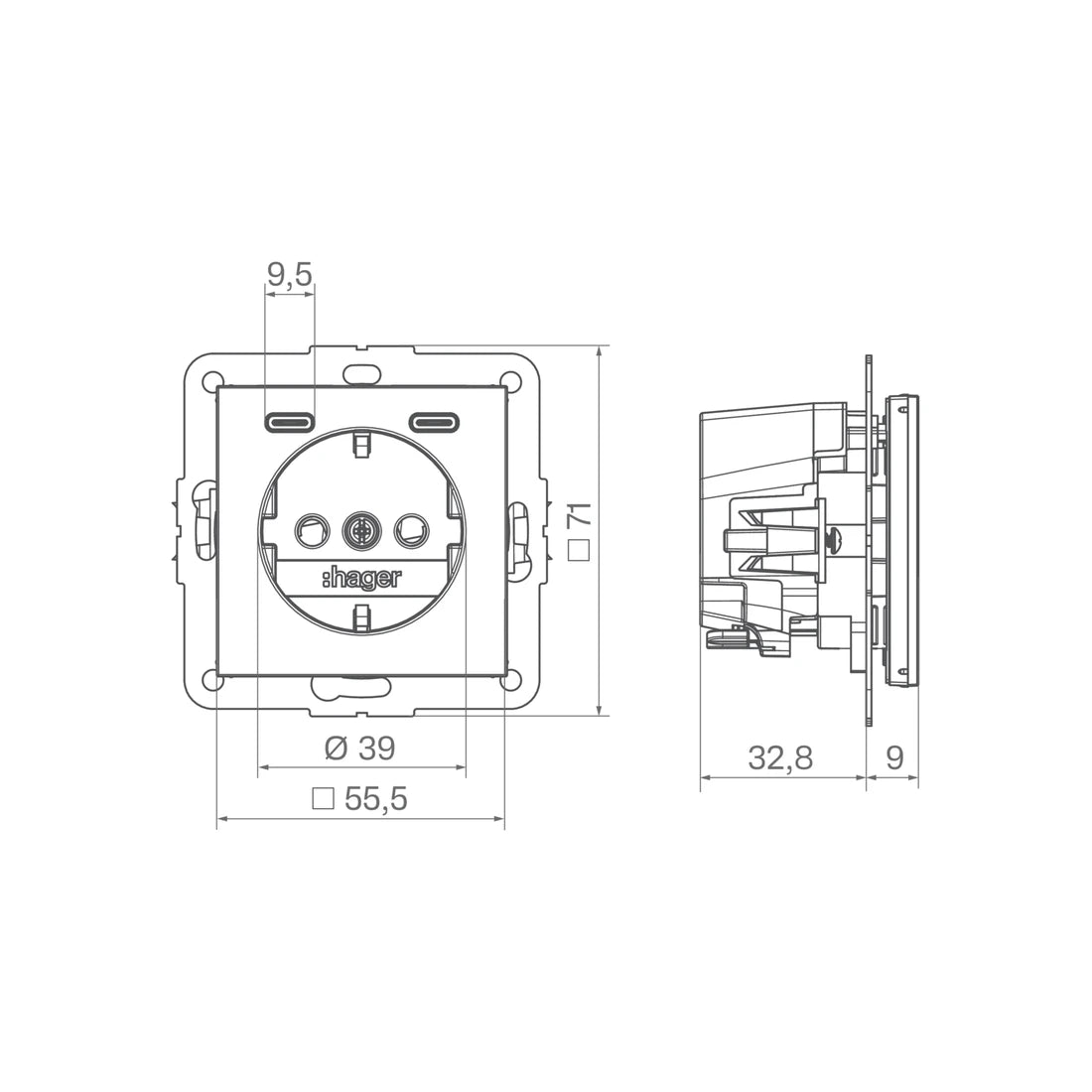 Hager Steckdose SCHUKO mit USB Typ C 2fach PD 20W A.x/C.x lichtweiß matt - WAS4055WM