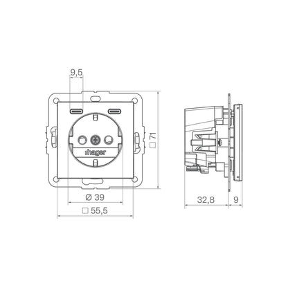 Hager Steckdose SCHUKO mit USB Typ C 2fach PD 20W A.x/C.x lichtweiß matt - WAS4055WM
