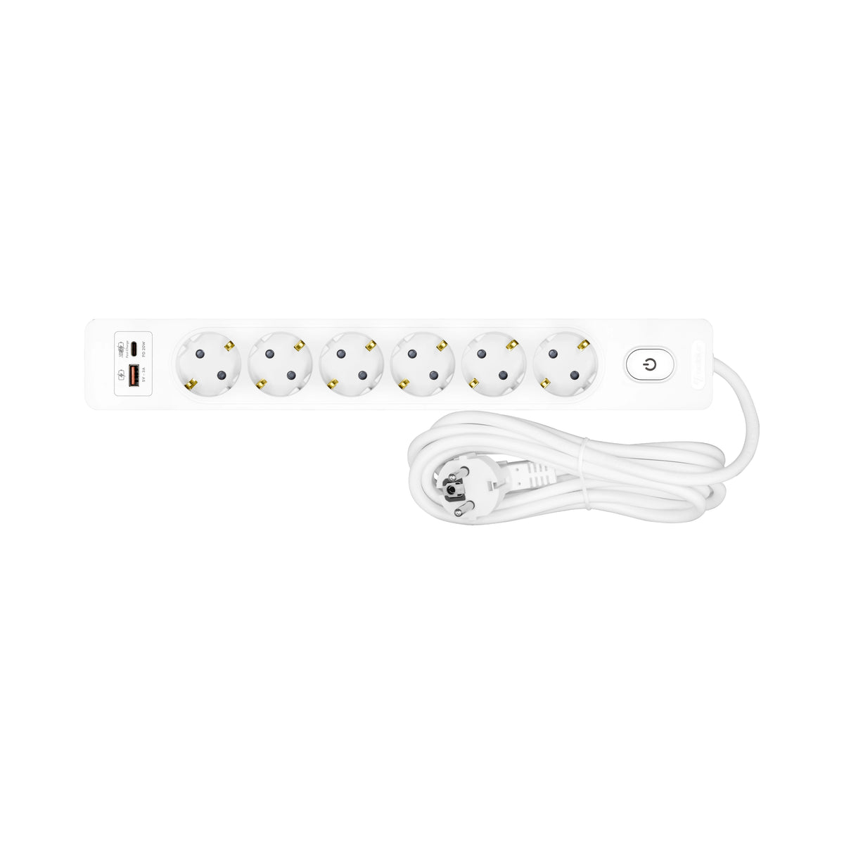 Schrack Steckdosenleiste 6-fach mit Schalter, USB-A + USB-C PD 20W, 5m, weiß - YYG6TH52B-
