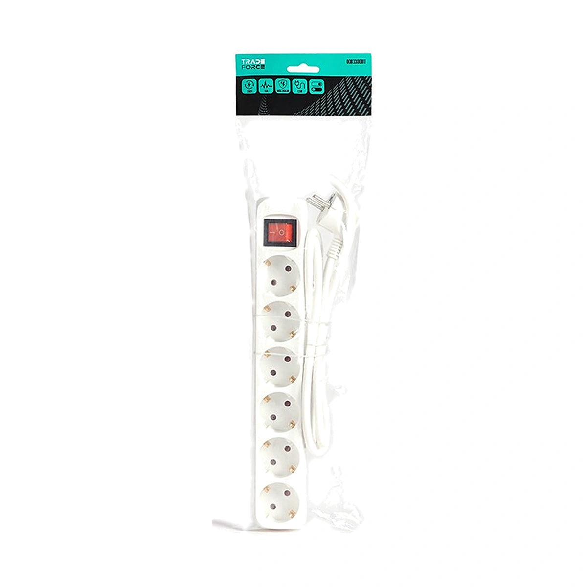 Tradeforce Steckdosenleiste 6-fach mit Schalter, 1,5m, weiß