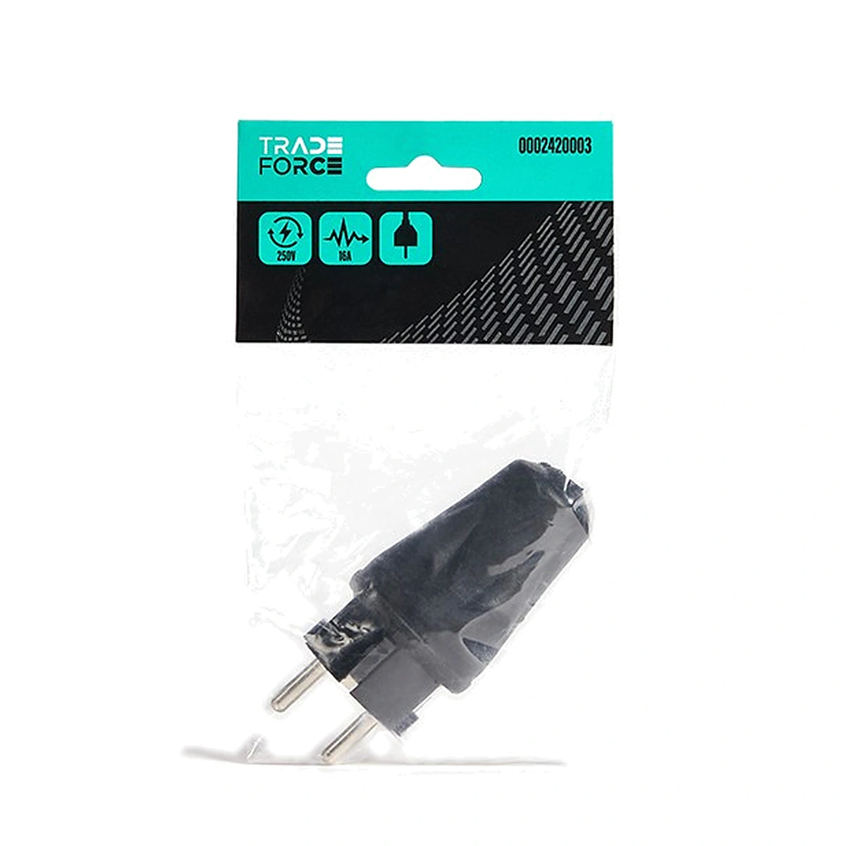 Tradeforce Schuko-Stecker, 16A, 250V, IP44, schwarz