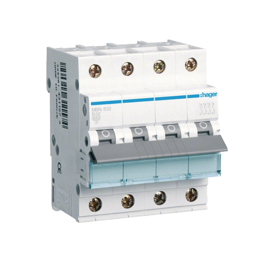 Hager Leitungsschutzschalter, Kennlinie B, 3+N, 32A - MBN632