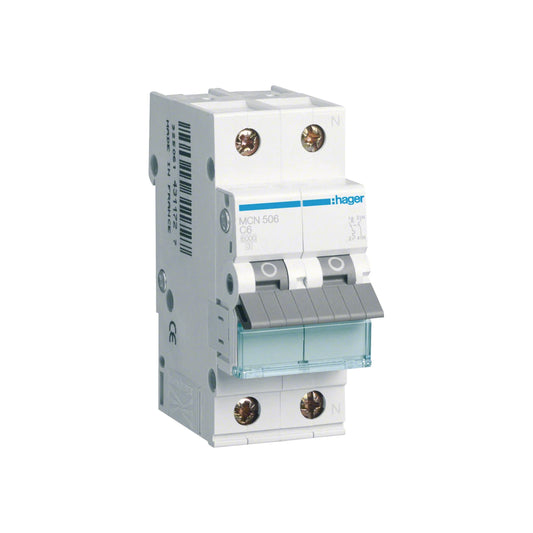 Hager Leitungsschutzschalter, Kennlinie C, 1+N, 6A - MCN506