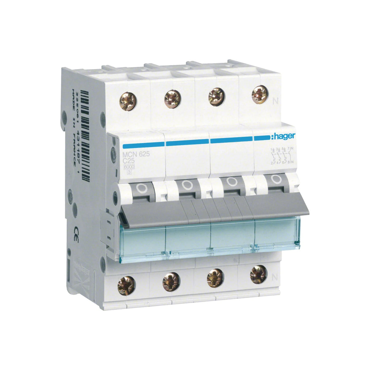 Hager Leitungsschutzschalter, Kennlinie C, 3+N, 25A - MCN625