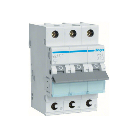Hager miniature circuit breaker, characteristic curve C, 3-pole, 25A, QC - MCS325