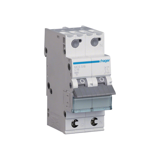 Hager Leitungsschutzschalter, Kennlinie C, 1+N, 16A, QC - MCS516