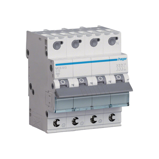 Hager Leitungsschutzschalter, Kennlinie C, 3+N, 13A, QC - MCS613