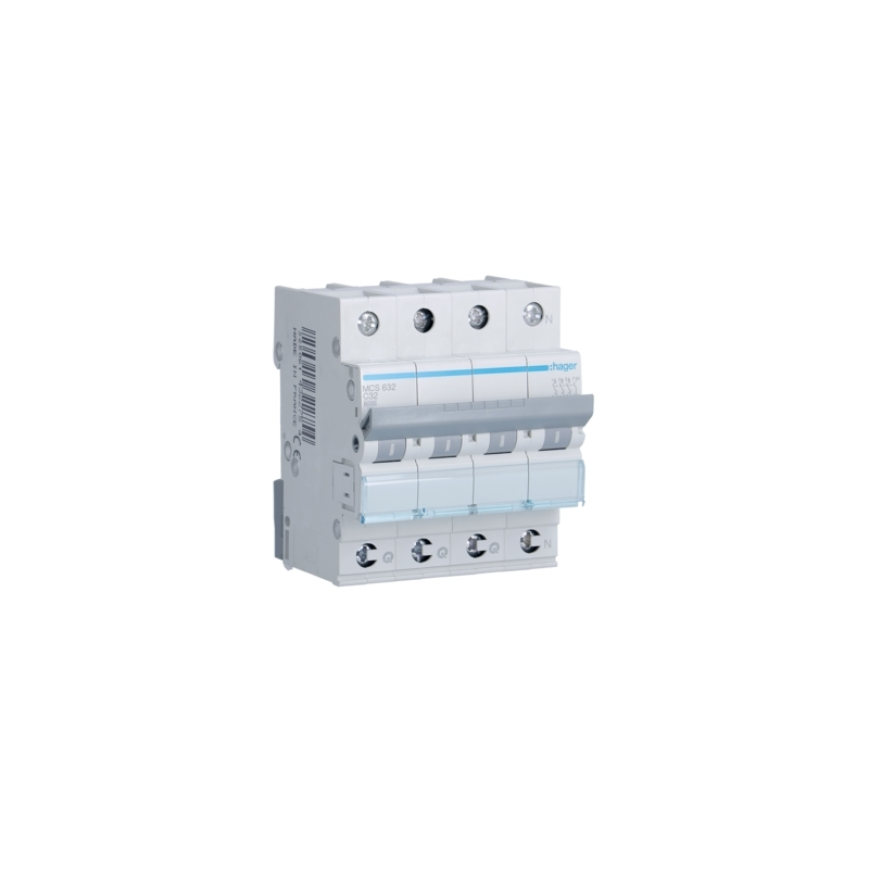 Hager Leitungsschutzschalter, Kennlinie C, 3+N, 32A, QC - MCS632