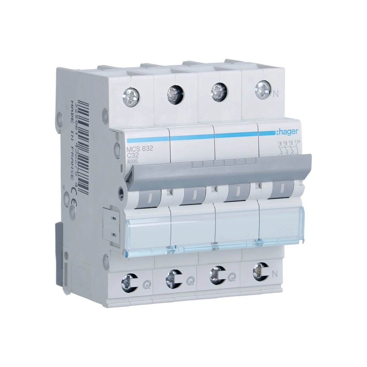 Hager Leitungsschutzschalter, Kennlinie C, 3+N, 32A, QC - MCS632