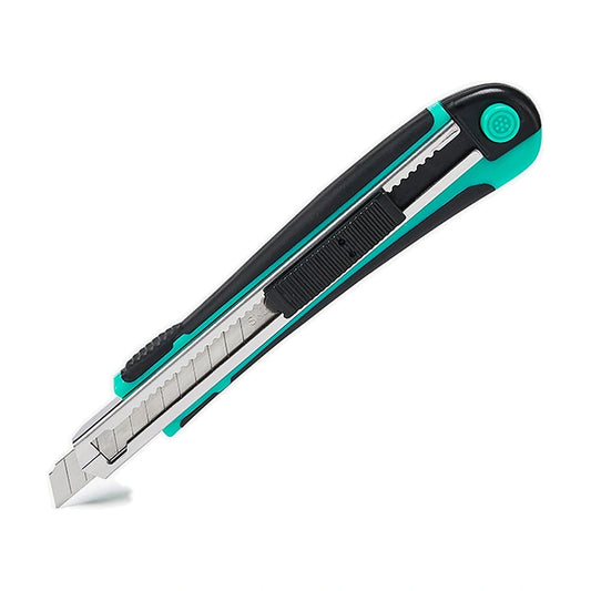 Cuttermesser 9mm mit Auto-Lock, Edelstahlführung und 3 Abbrechklingen