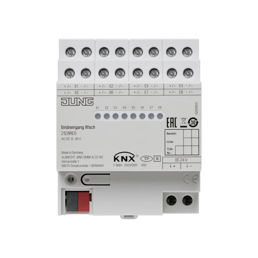 JUNG KNX Binäreingang 8-fach 12-48 V AC/DC REG 4TE - 2128REG