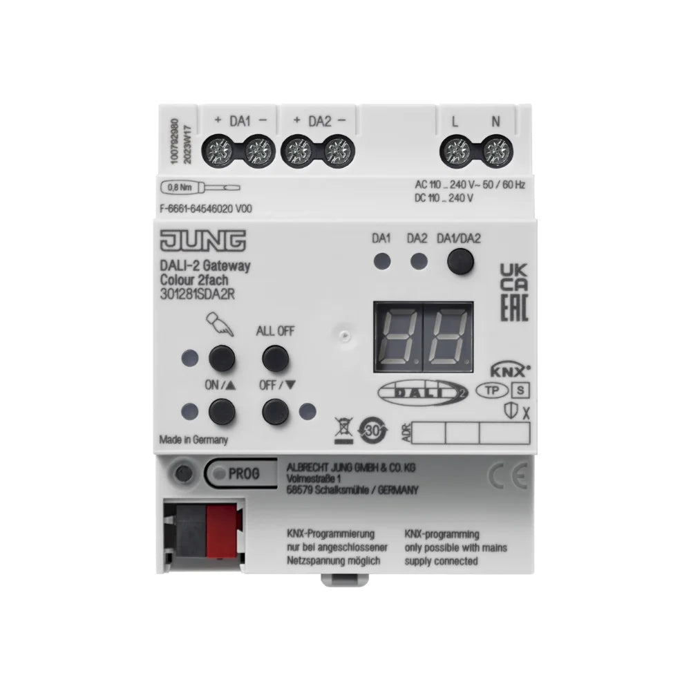 JUNG KNX DALI-2 Gateway Colour 2-fach 2x 64 Teilnehmer Secure REG 4TE - 301281SDA2R