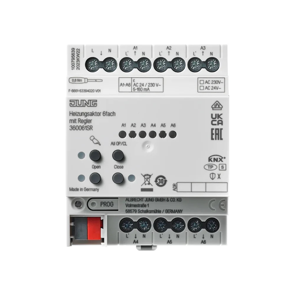 JUNG KNX Heizungsaktor 6-fach mit Regler 230/24 V Secure REG 4TE - 360061SR