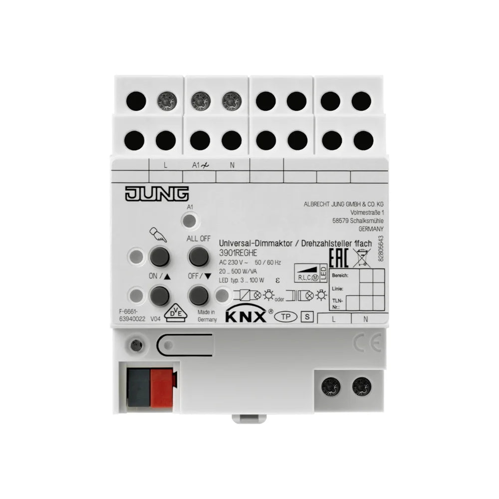 JUNG KNX LED-Universal-Dimmaktor 1-fach 500 W REG 4TE - 3901REGHE