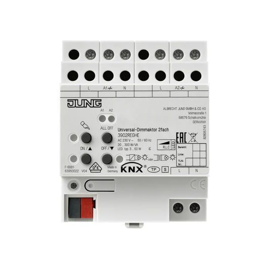 JUNG KNX LED-Universal-Dimmaktor 2-fach 2x 300 W REG 4TE - 3902REGHE