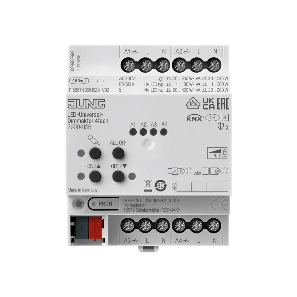 JUNG KNX LED-Universal-Dimmaktor 4-fach 4x 225 W Secure REG 4TE - 390041SR