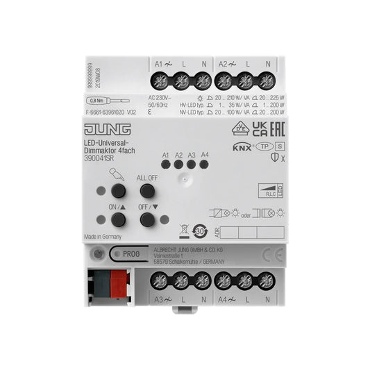 JUNG KNX LED-Universal-Dimmaktor 4-fach 4x 225 W Secure REG 4TE - 390041SR