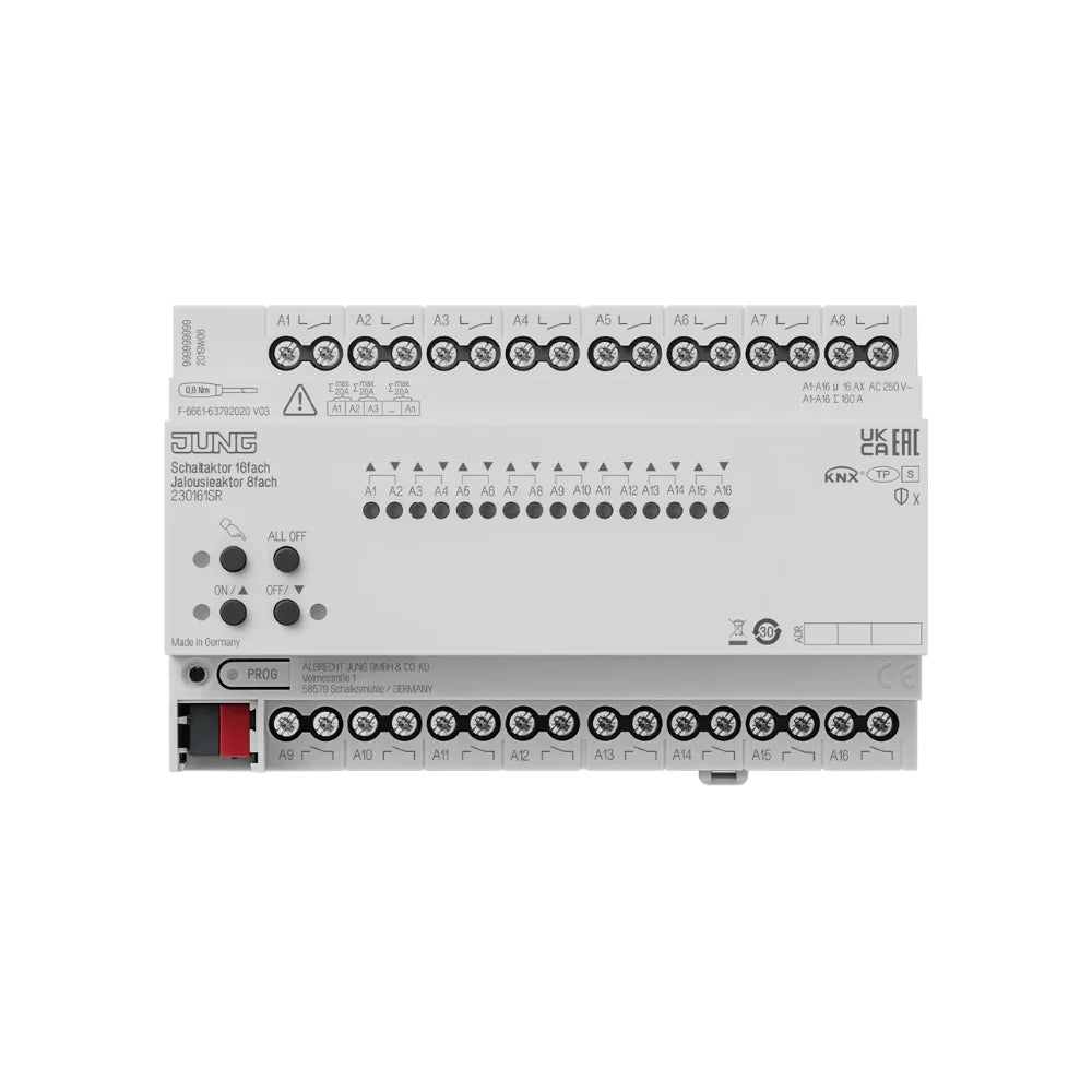 JUNG KNX Schalt-/Jalousieaktor 16-fach / 8-fach 16 A Secure REG 8TE - 230161SR