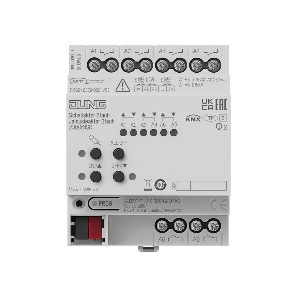 JUNG KNX Schalt-/Jalousieaktor 6-fach / 3-fach 16 A Secure REG 4TE - 230061SR